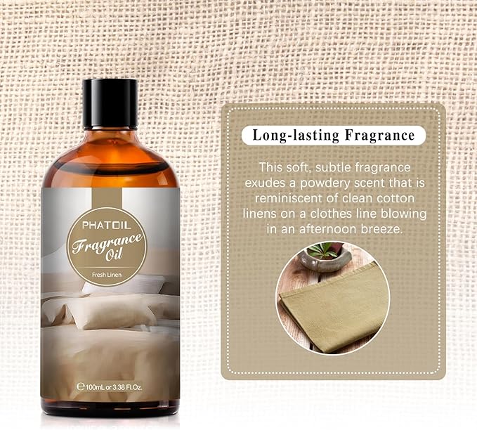 3.38FL.OZ Fresh Linen Fragrance Oils for Aromatherapy, Essential Oils for Diffusers for Home, Perfect for Diffuser, DIY Candle and Soap Making, DIY Scented Products - 100ml
