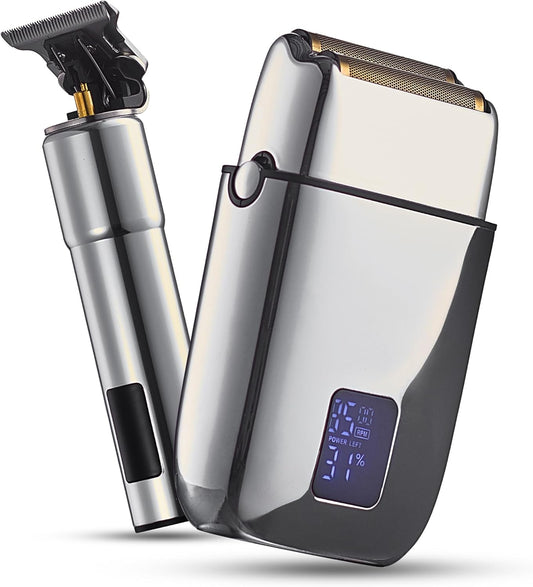 Hal&Hol Professional Cordless Electric Hair/Beard Trimmer and Foil Shaver for Men - Complete Barber Grooming Kit with Rechargeable Battery, Protective Case and 4 Guards, Gift for Men