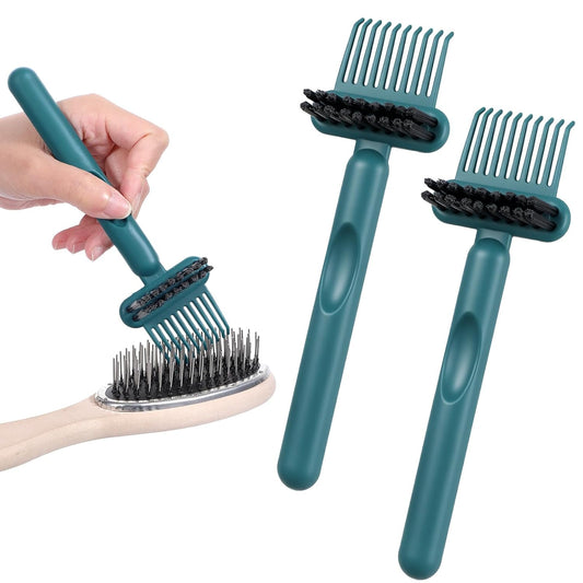 2Pcs 2-in-1 Hair Brush Cleaner and Remover Tools, Dual-Sided Comb Effective Hairbrush Cleaner for Removing Hair and Dust Home Salon Travel Use(Green)