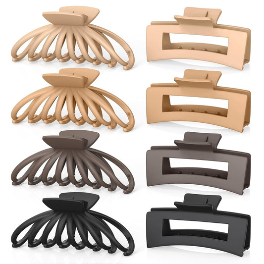 OPAUL Large Matte Square Nonslip Hair Claw Clips, 4.75" Strong Hold Big Neutral Hair Accessories for Long Hair for Women and Girls (8 Pack)