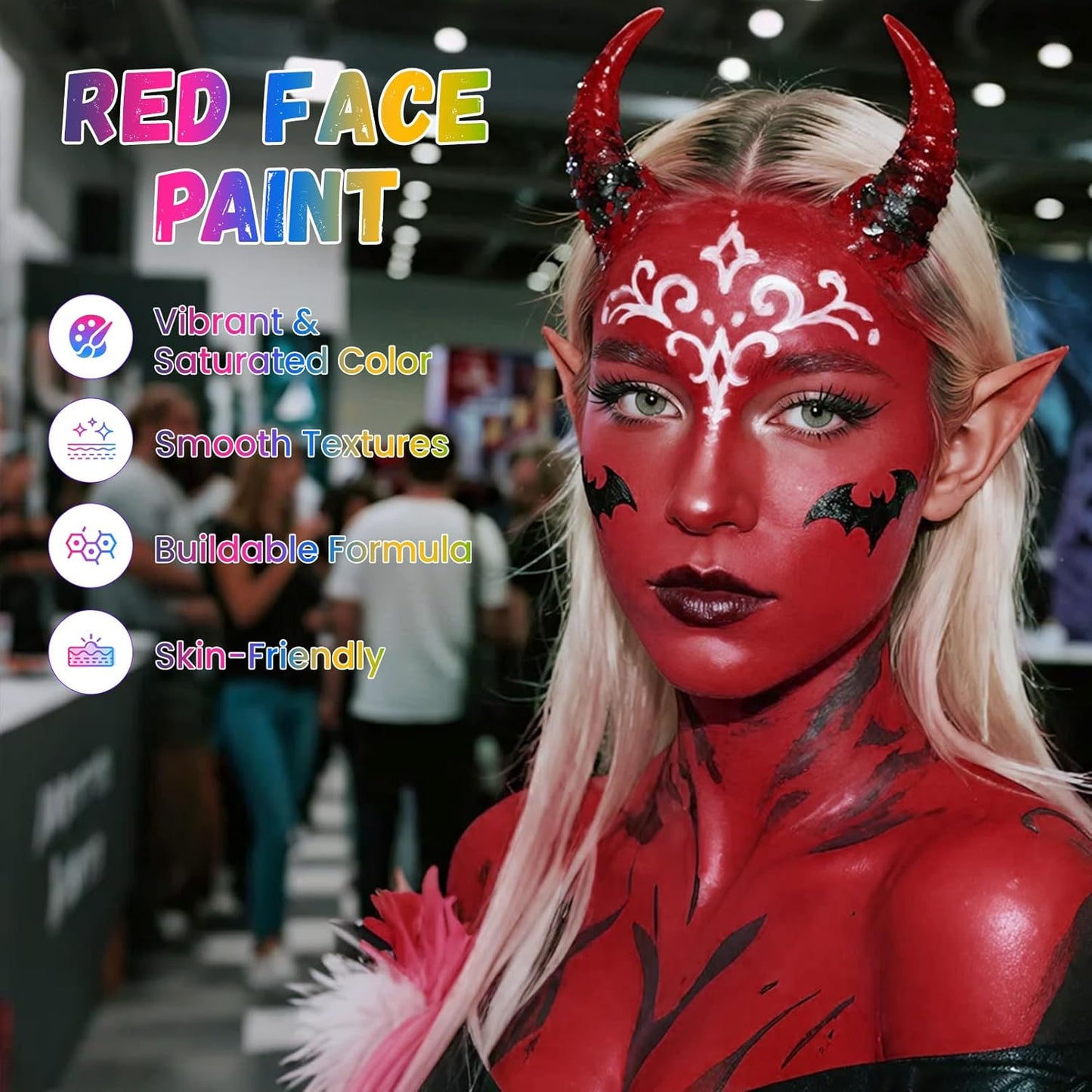 Red Face Paint, Water Based Facepaint, Non Toxic Red Body Paint, High Pigment Face Painting for Halloween, Easter, Costume, Cosplay, Clown Makeup 1.06 Oz.