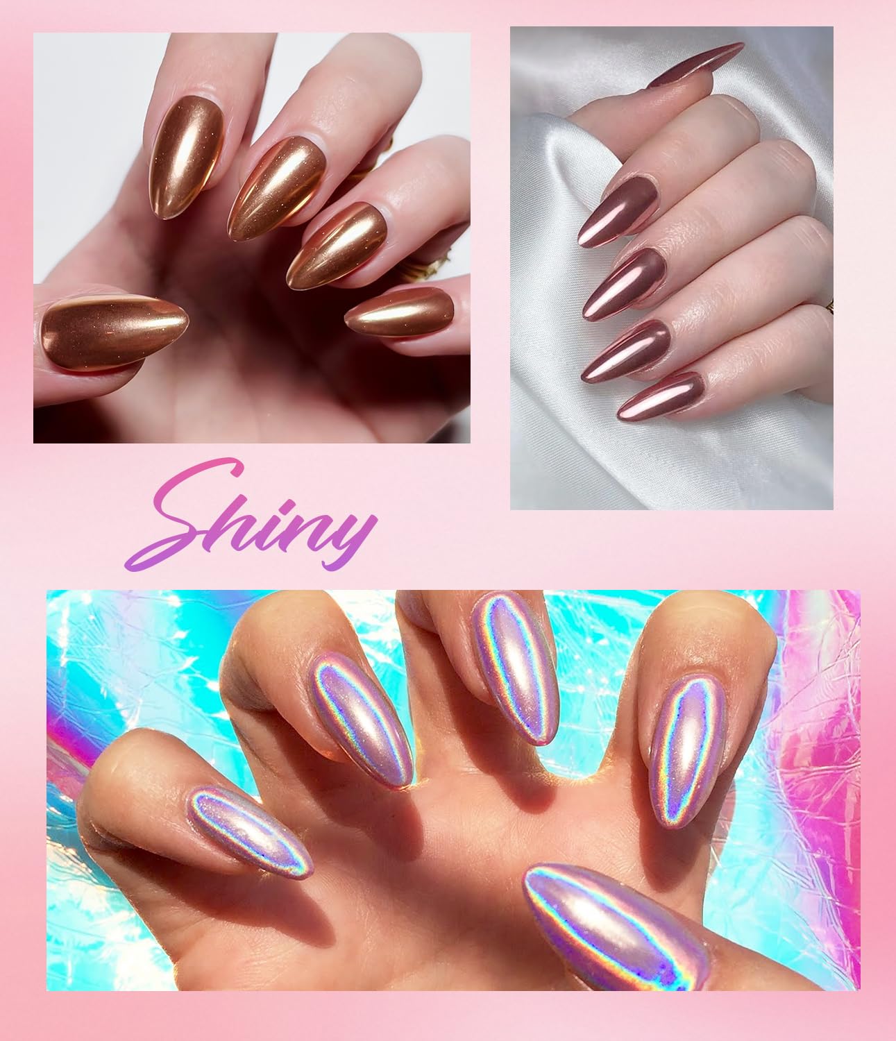 3D Nail Gel - Rose Gold Chrome Nail Powder 15g Clear 3D Sculpting Gel Non-Sticky Hand Hard Gel Carving Gel with Laser Copper Chrome Powder for Nail Art Home DIY