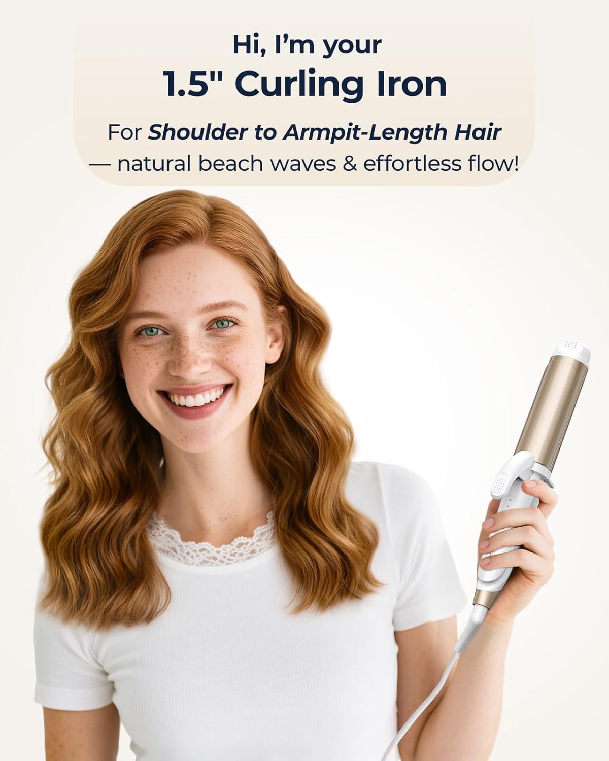 Dual-Voltage Curling Iron: 110V-240V 1 1/2 Inch Ceramic Wide Barrel 2-in-1 Curling Iron for Shoulder to Armpit Length Hair - Europe Travel for Soft Curls with Clamp