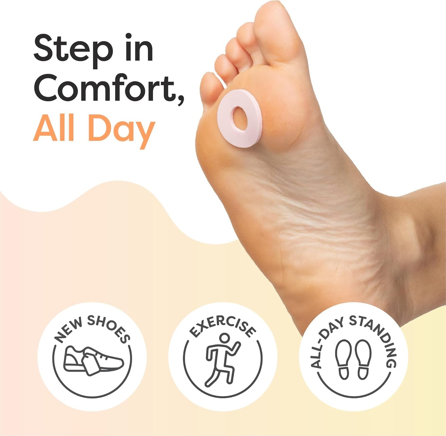 ZenToes Callus Cushions | Water-Resistant Self-Stick Adhesive Corn Pads | Foot, Heel, & Toe Discomfort Relief | Soft Foam for Friction Protection | Ideal for Active Lifestyles | 48-Pack