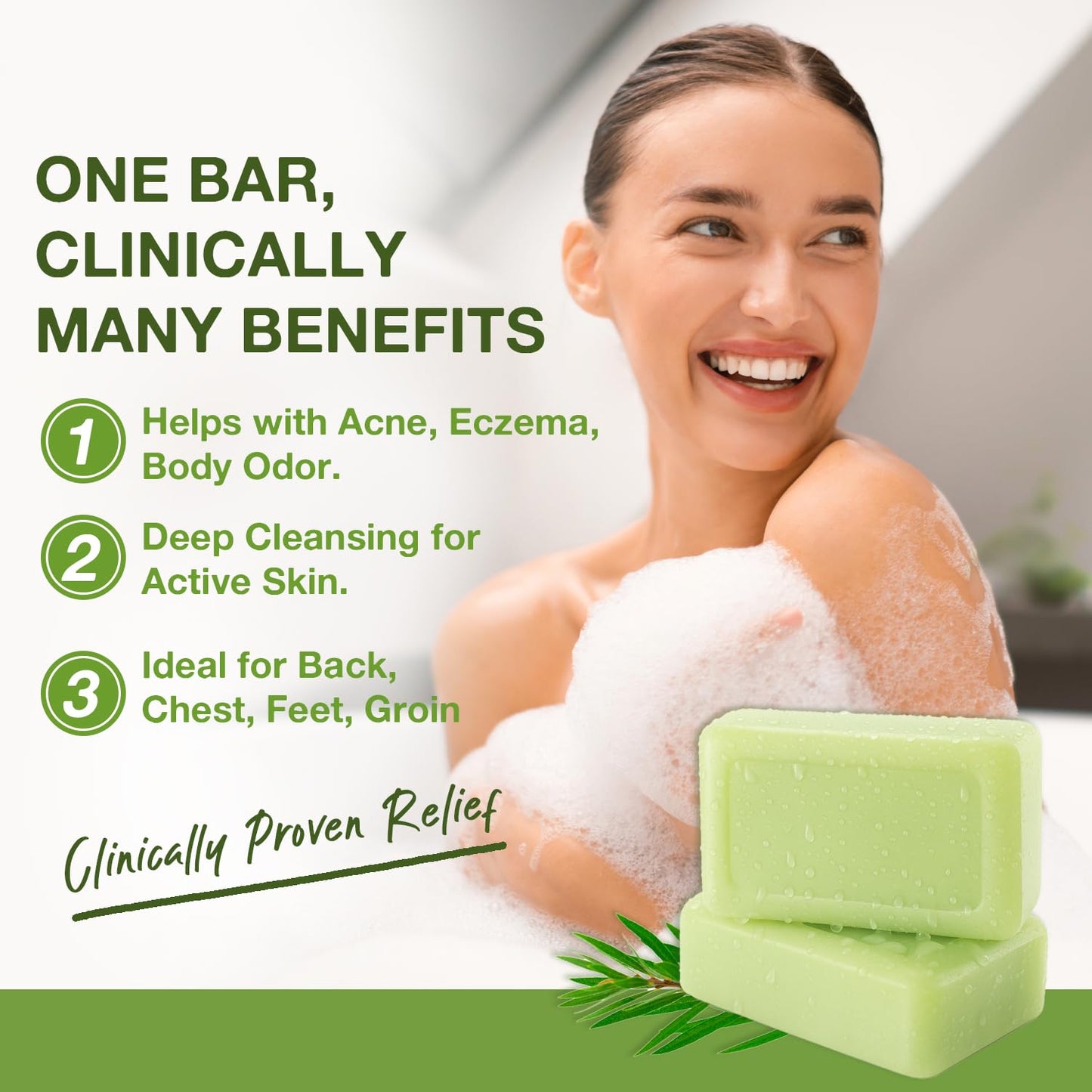 Tea Tree Antifungal Soap Bar – Body Wash for Face & Body Acne, Folliculitis, Jock Itch, Ringworm, Athlete’s Foot, Body Odor, Eczema – 2×4.1 oz