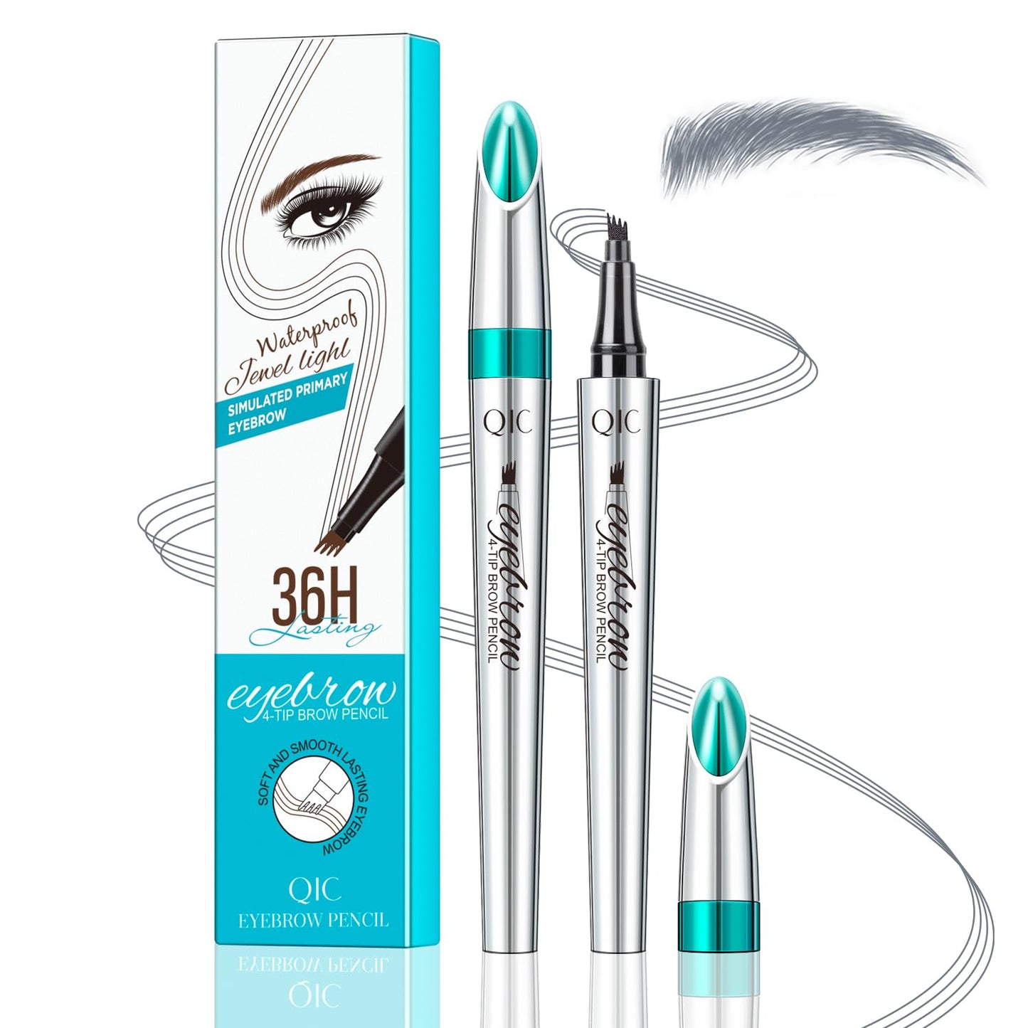 Eyebrow Pencil, Eyebrow Pen, Faux Brow Filling with 4-Fork-Tip Create Natural Hair-Like Brows Last All Day Makeup Brow Stylist Definer Waterproof Fills in Sparse Areas and Gaps (smoky gray)