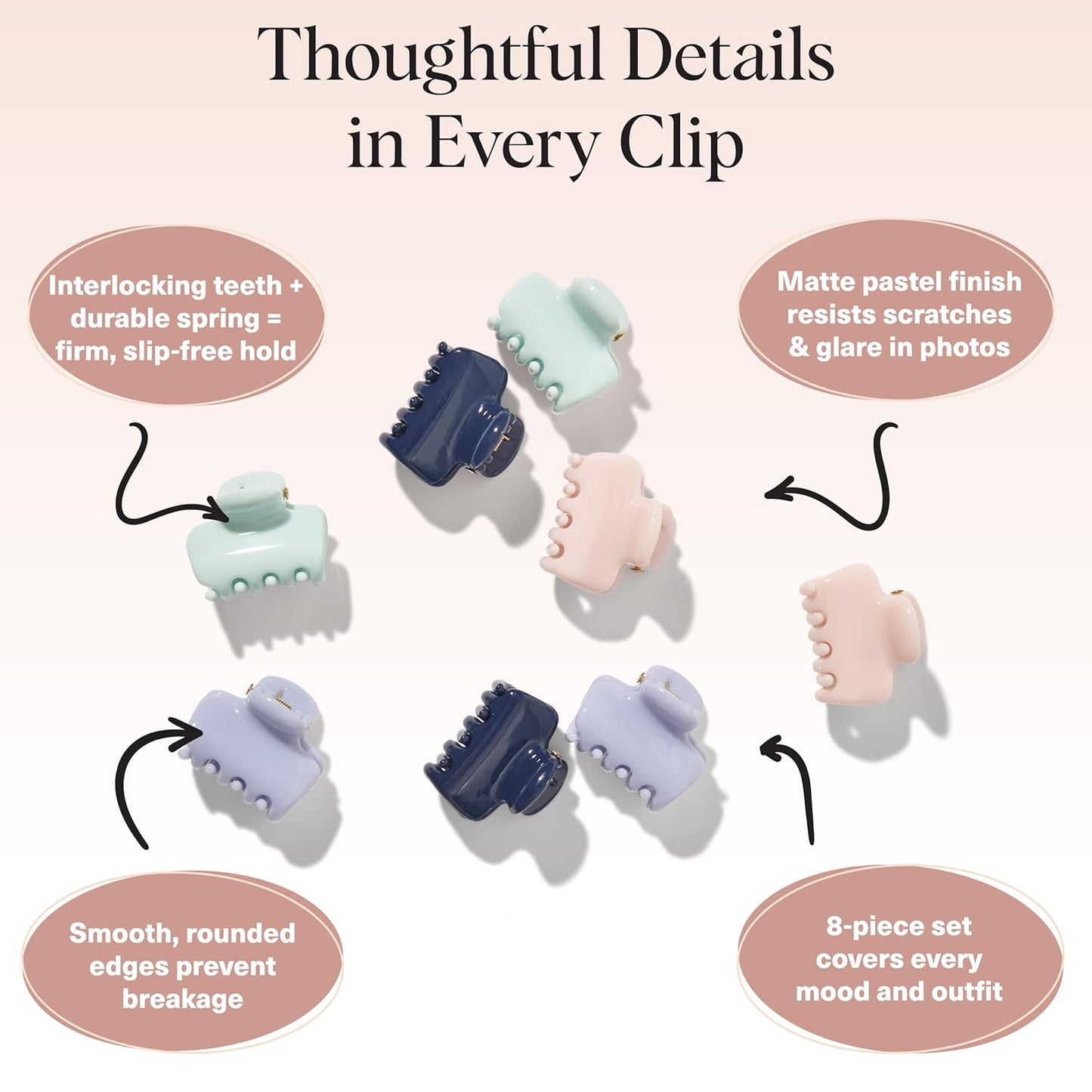 Kitsch Small Hair Clips for Women and Girls – Mini Claw Clips – Hair Accessories – Daily Styling, Recycled, Garden Bouquet | Ideal Gifts for Women – 8pc Set