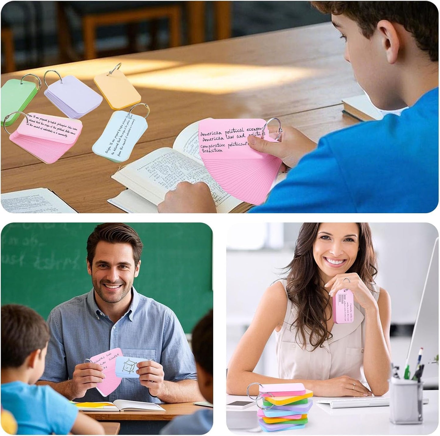 Koogel 250PCS Colored Index Cards with Rings, Flash Cards for Studying, 2.2 x 3.5 Inch Portable Notecard with Cover for School Vocabulary Words Memory Nursing Note Taking Classroom College Essentials
