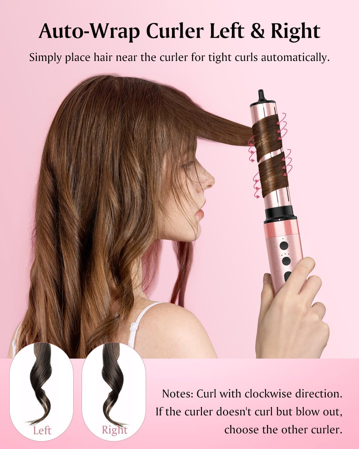 Brightup Dual Voltage Air Wrap Hair Styler - 5 in 1 High Speed Hot Air Styler 1400W Blow Dryer Brush, Negative Ions, Cool Shot Button, Curler, Volumizer, Straighter, No Heat Damage, with Travel Bag