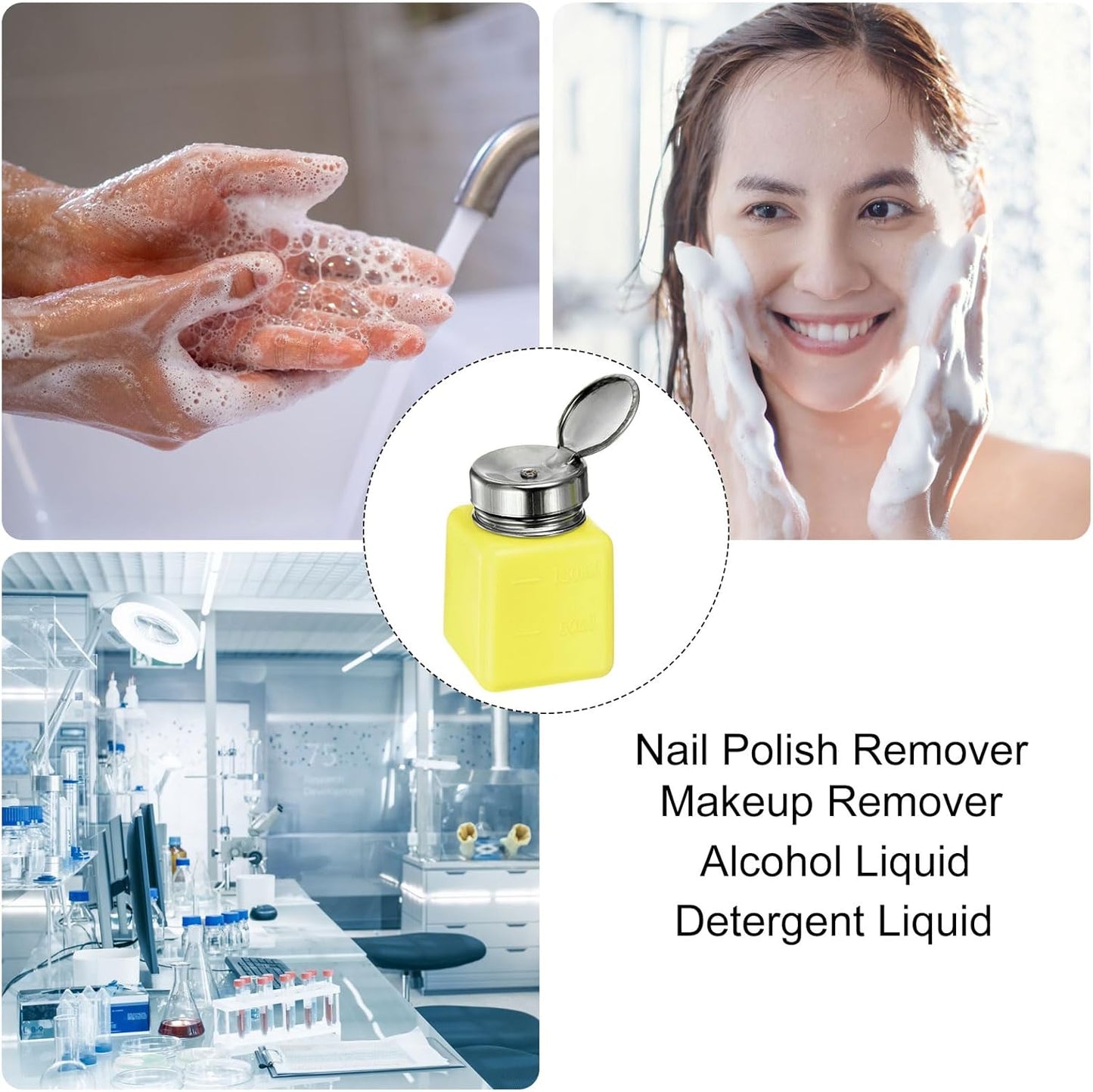 HARFINGTON 4PCS 120ML(4oz) Push Down Alcohol Dispenser Pump Liquid Press Empty Bottles Refillable Container for Acetone Cleanser Nail Polish Remover, Yellow