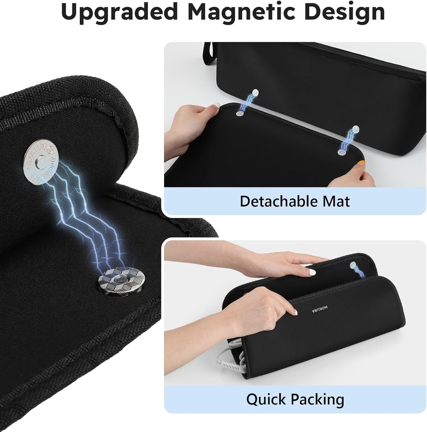 MOKURA Hot Hair Tools Travel Bag with Heat Resistant Mat Removable, Hair Accessories Organizer Case, Women Travel Essentials, Storage Pouch for Curling Iron Straightener Flat Iron Hair Dryer, Black