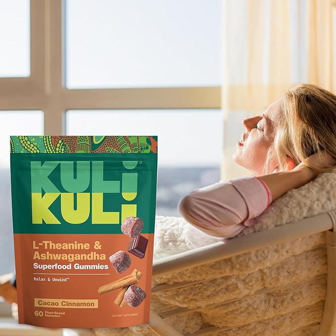 Kuli Kuli Super Gummies - Calming Supplements with Ashwagandha, L-Theanine & Cacao - Helps Support Relaxation & Rejuvenation - 60 Non-GMO, Gluten-Free Gummies