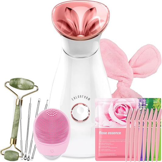 Colorfarm Facial Steamer Skin Care Set: Face Steamer Home Spa Kit Deep Cleaning Unclogs Pores with 6 Skin Care Tools - Spa Relaxing Self Care Gifts for Women (Pro Deep Cleansing Set)
