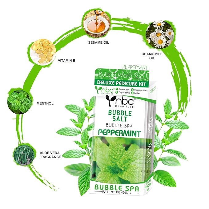 Pedicure Kit Foot Soak Set: Bubble Salt, Sugar Scrub, Massage Mask, Massage Lotion in a Box, 4 Step Foot Spa Kit for Dry Feet, Calluses and Tired Feet(1 Set Peppermint)