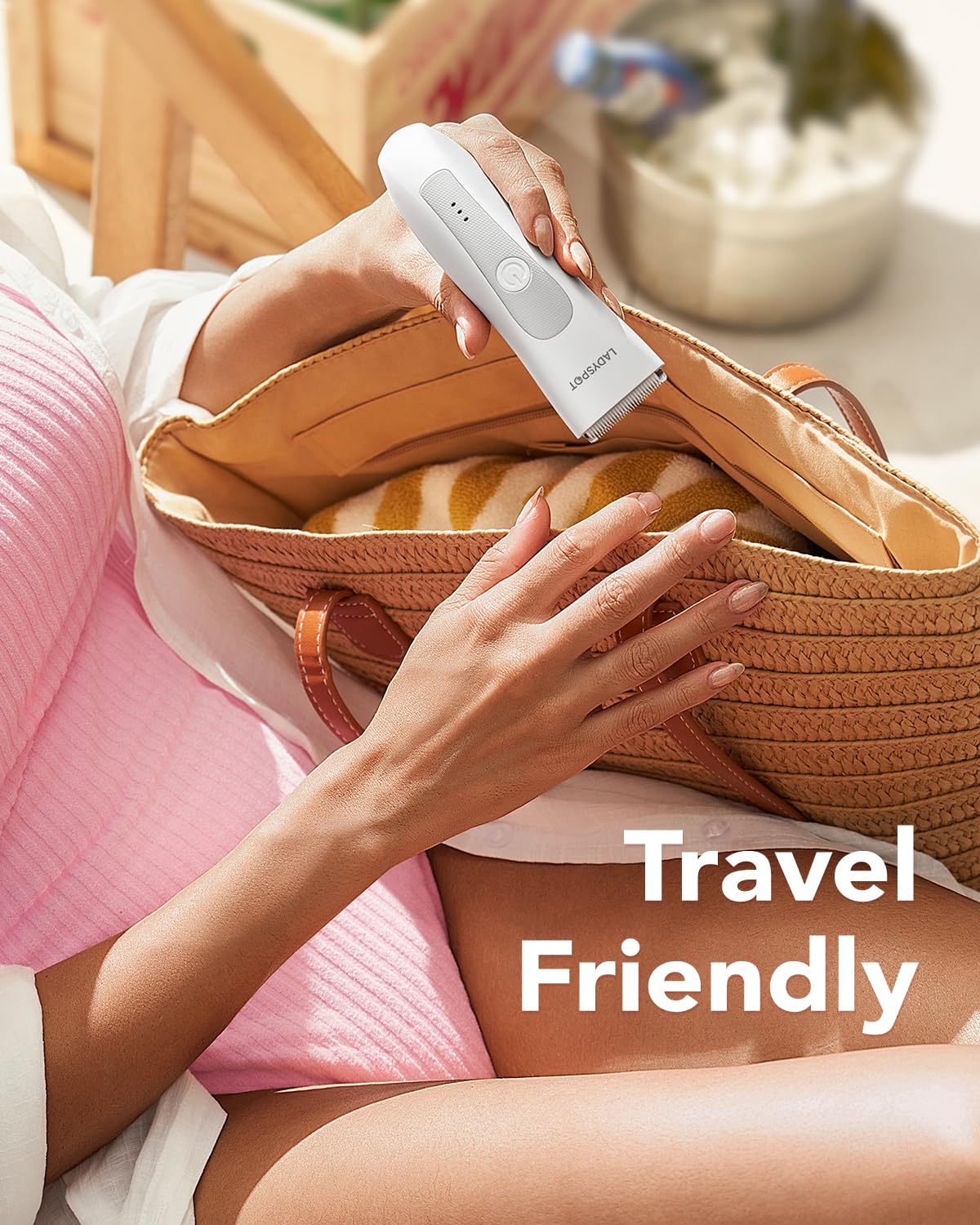 MANSPOT LADYSPOT™ Hair Finishing Trimmer Electric Shaver for Women, Women Shaving Sets, with 3 Guard and Replaceable Ceramic Blade Heads, LADYSPOT™ Pubic Hair Trimmer Kit Sets-(White)