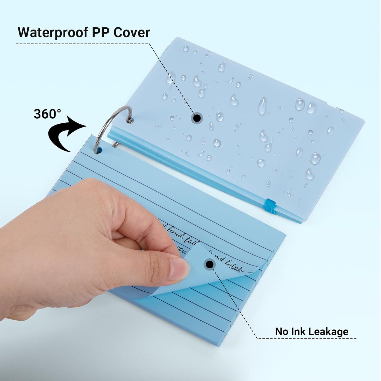 HAUTOCO Colored Index Cards 3x5 Inch 400 PCS Flash Cards with Ring Ruled Notecards with Waterproof Covers Flashcards for Studying Learning School College, 4 Colors