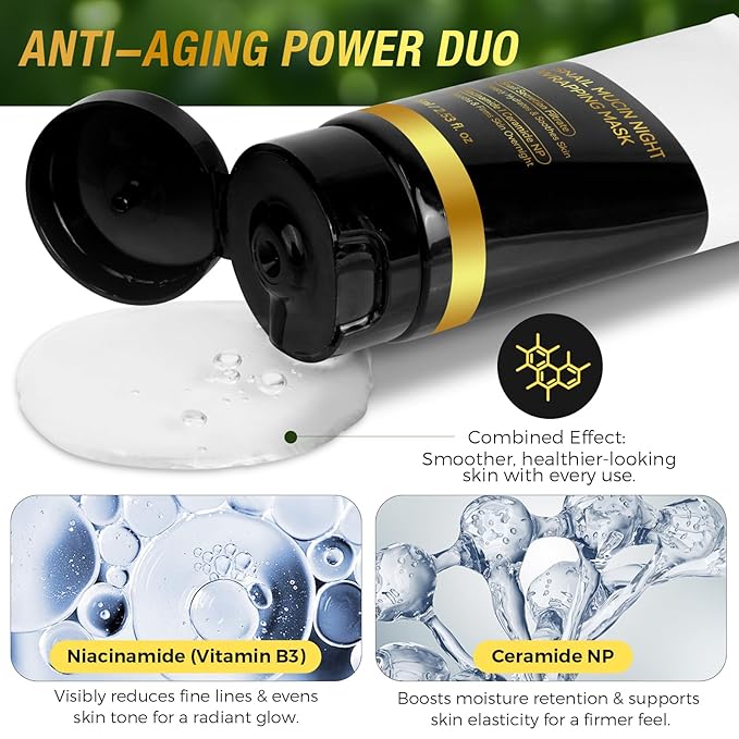 9000PPM Snail Mucin Overnight Wrapping Peel Off Mask for Intensive Hydrating, Skin Barrier Repairing, Reducing Sagging/Wrinkles/Fine Lines, 2.53 Oz/75 ML