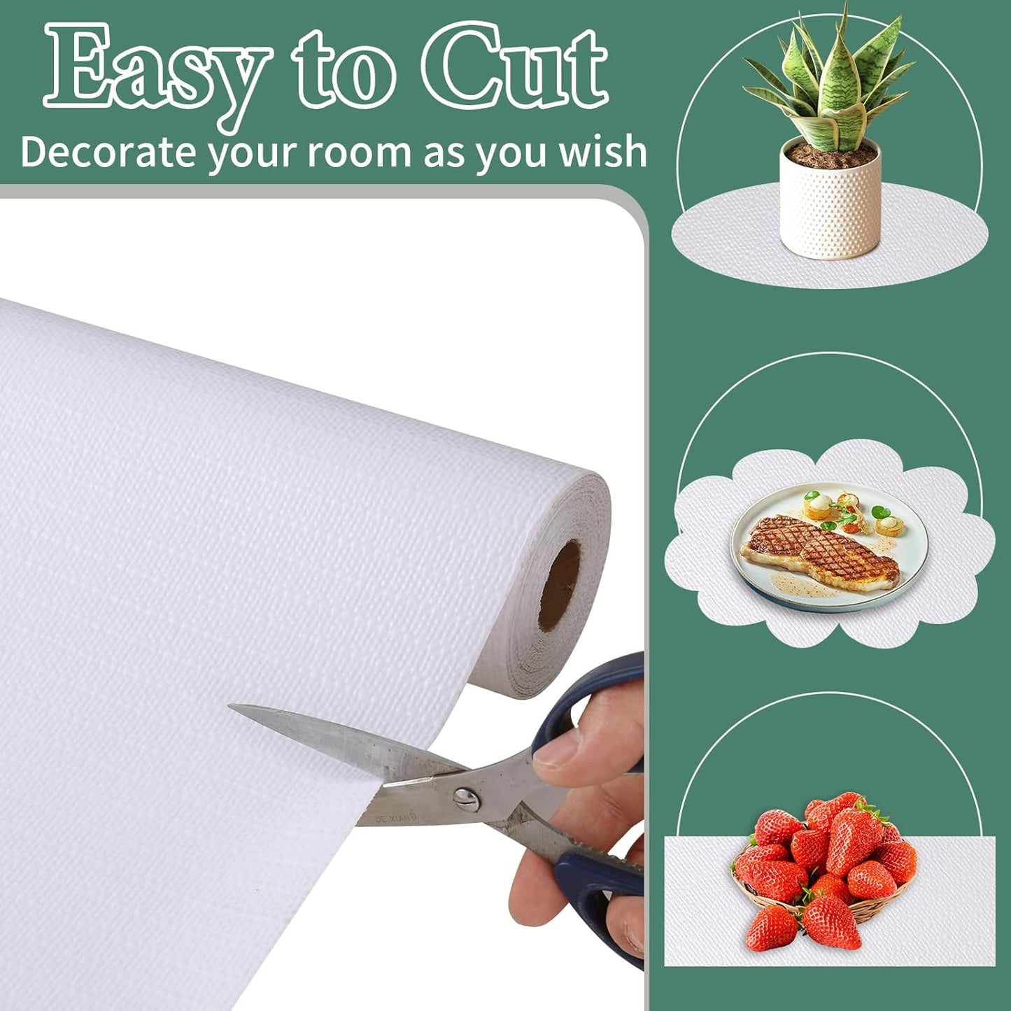 Drawer and Shelf Liner for Kitchen Cabinet: 17 in X 20 Ft Non Slip Waterproof Shelf Paper Non Adhesive Refrigerator Liners White Easy Liners for Bathroom Cupboard with Knife Tape Measure