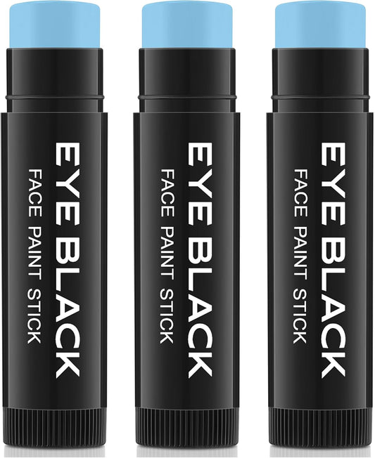 Light Blue Eye Black Stick, 3pcs Anti-Glare Under Eye Sports Grease Stick for Baseball Softball Soccer Lacrosse Hockey Athletes Sports Training, Water-Proof Eye Black Stick for Athletes