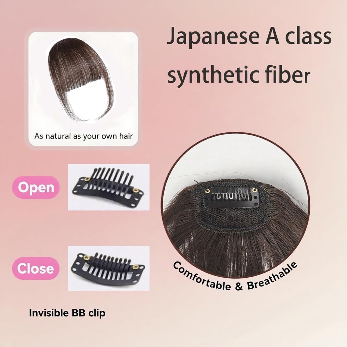 Bangs Hair Clip - Temples Wispy Bangs Hair Extensions, Clip in Bangs Japanese A class synthetic fiber, Fake Bangs Clip on Bangs for Women with Daily Wear (Dark Brown)