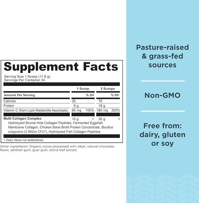 Ancient Nutrition Collagen Peptides Powder, Multi Collagen Protein, Women & Men, Vitamin C, Probiotics, Hydrolyzed Collagen, Supports Skin, Joints, Gut Health, Chocolate, 24 Servings