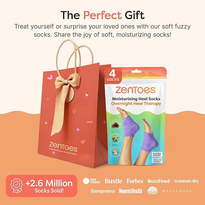 ZenToes Moisturizing Socks for Cracked Heel Treatment - Vitamin E, Olive Oil and Jojoba Oil Infused Heel Socks to Soften and Hydrate (Fuzzy Lilac Purple, Regular)