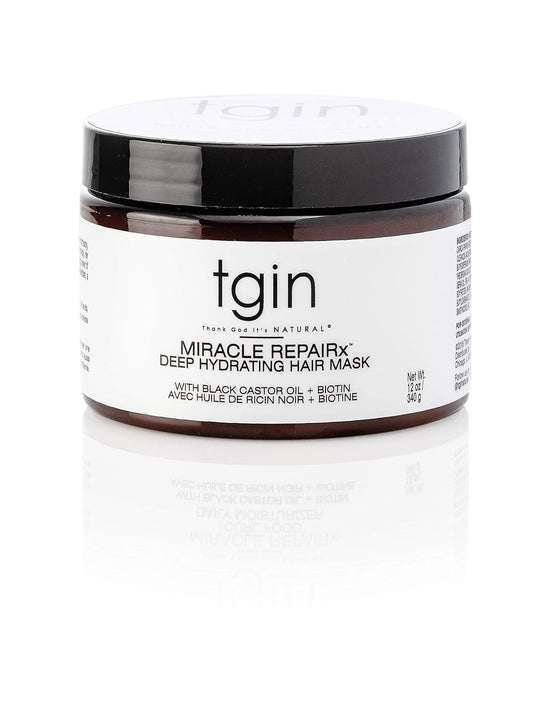 tgin Miracle RepaiRx Deep Hydrating Hair Mask for Curly, Coily and Wavy Hair, with Biotin and Black Castor Oil, Deep Moisture and Repair for Damaged, Color-Treated Hair, 12 oz