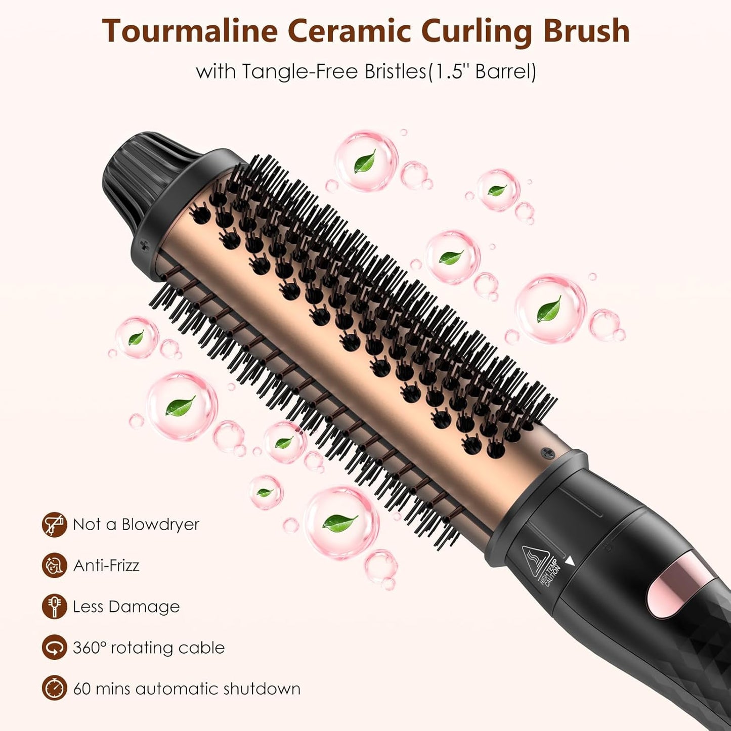 3-in-1 Thermal Brush for Blowout Look, 1.5 inch Heated Round Brush with Ion Detachable Heated, Makes Hair Straightening and Smoother Get Natural Curls, Dual Voltage for Travel, Quick&Easy