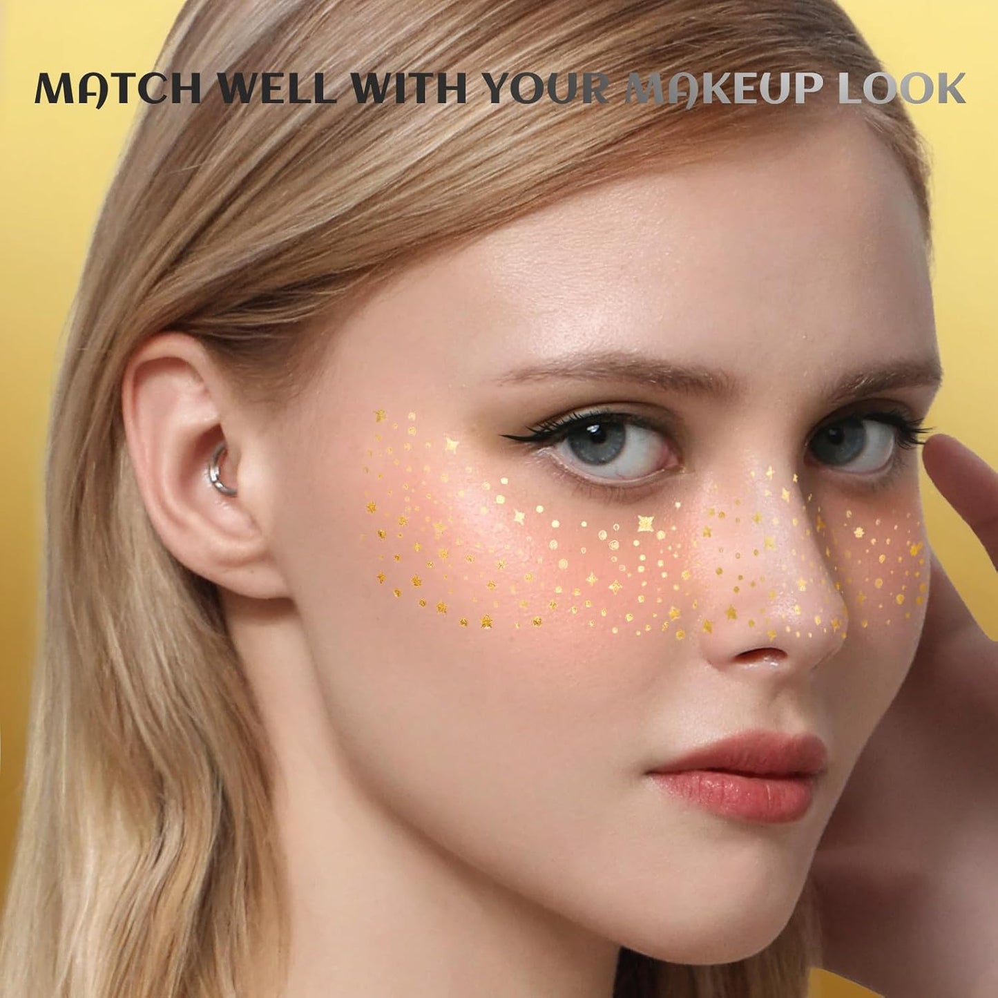 12Pcs Glitter Freckles, Glitter Freckles Gold Freckles, Face Glitter for Women Makeup Patches, Makeup Gold Freckles for Girls Women