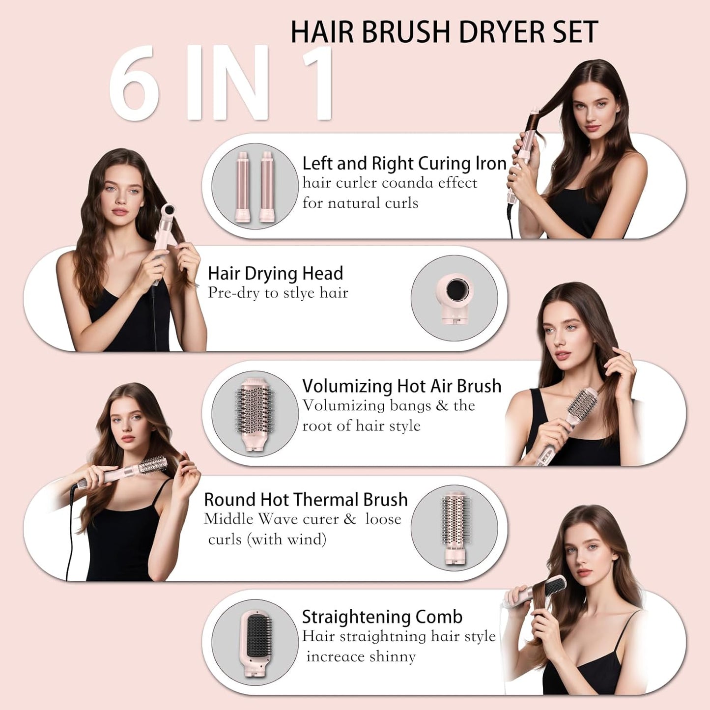 Hair Styler Wrap & 6 in 1 Hot Air Styler-110,000 RPM High-Speed Fast Negative Ionic Multi Hair Styler Professional Blow Dryer Brush for Curling Volumizing Straightening Styling