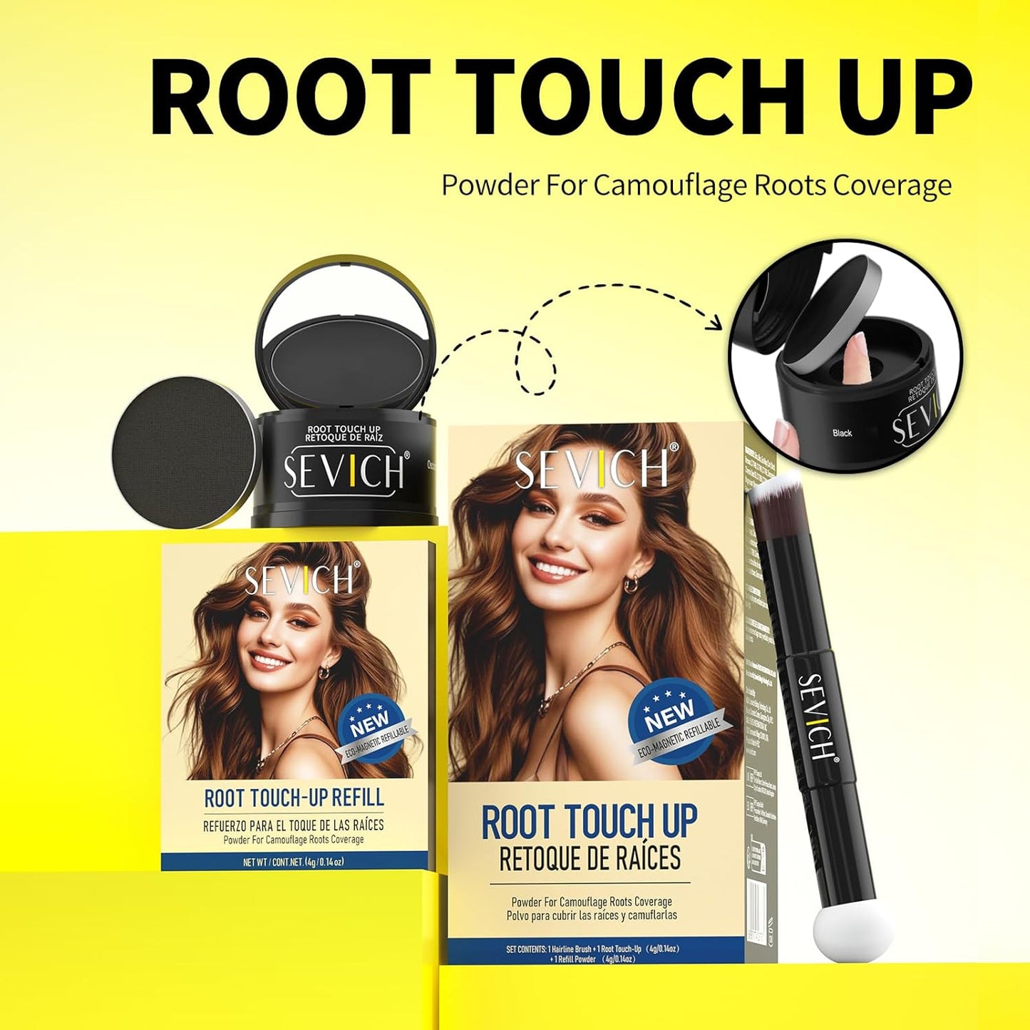 SEVICH Hairline Powder (Replaceable) With Brush & Root Touch-Up for Sparse Hairlines & Gray Coverage, Quick Hair Color Repair, Waterproof & Sweat-Proof, Travel-Friendly (Light Brown)