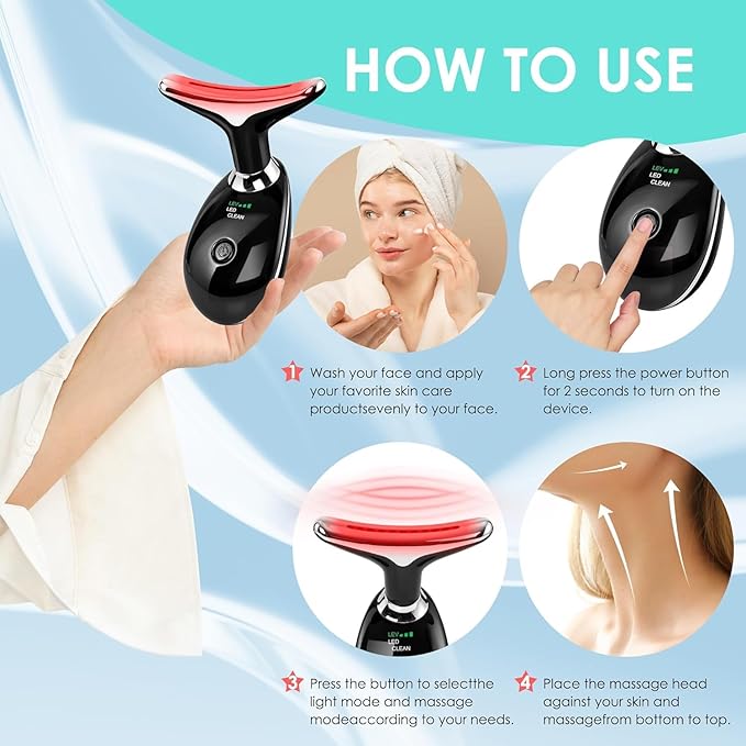 Red-Light-Therapy-for-Face and Neck with 7 Color, Facial Massager for Face and Neck, Face 𝖲 culpting Wand (Black)
