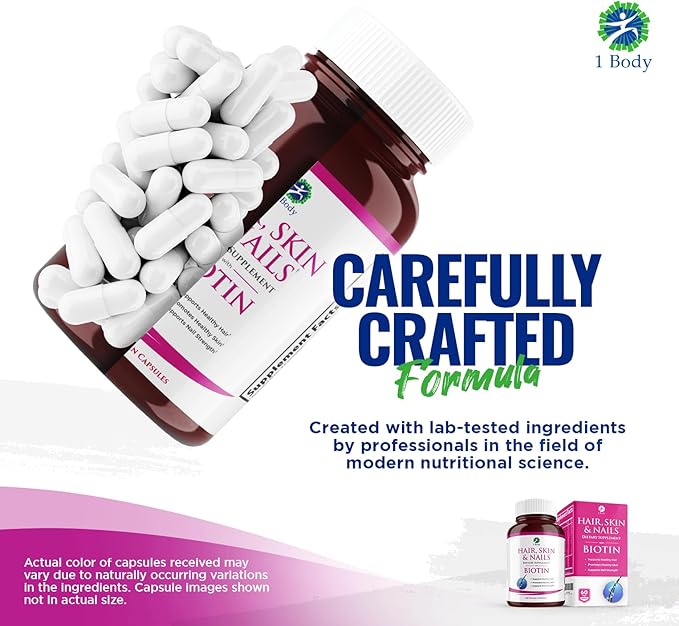 Hair, Skin and Nails Vitamin Supplement with Biotin, 2 Bottle Pack, Growth Formula for Men and Women