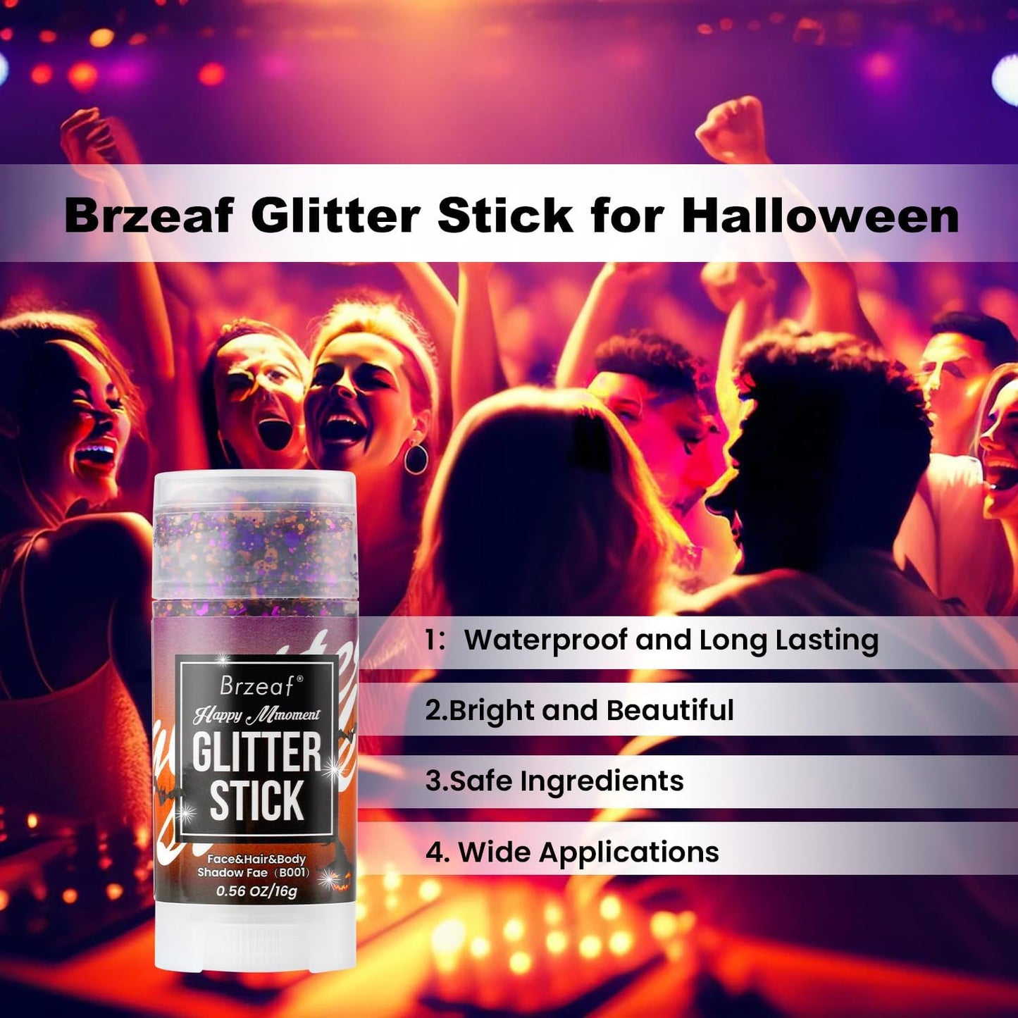 Brzeaf Halloween Body and Face Glitter Stick, Shimmery& Long Lasting, Hair Eyeshadow Face Body Glitter, Singer Concert Music Rave Festival, Glitter Stick Makeup & Face Glitter Gel