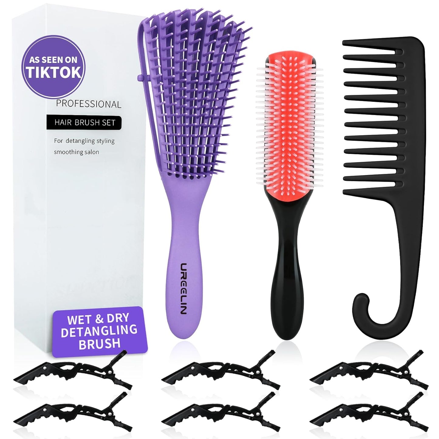 Hair Brush set for Curly, Detangling Hair Brush for Afro America/African Hair Textured 3a to 4c, Detangler Brush for Women Men Kids Styling Defining (Purple)