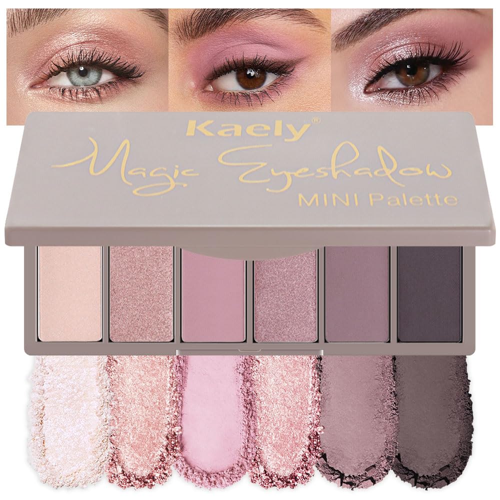 6 Colors Mini Pink Eye Shadow Palette Makeup for Older Women, Neutral Matte Shimmer Eyeshadow Palette Highly Pigmented Waterproof, paleta de sombras de ojos, Vegan & Cruelty-free, 07