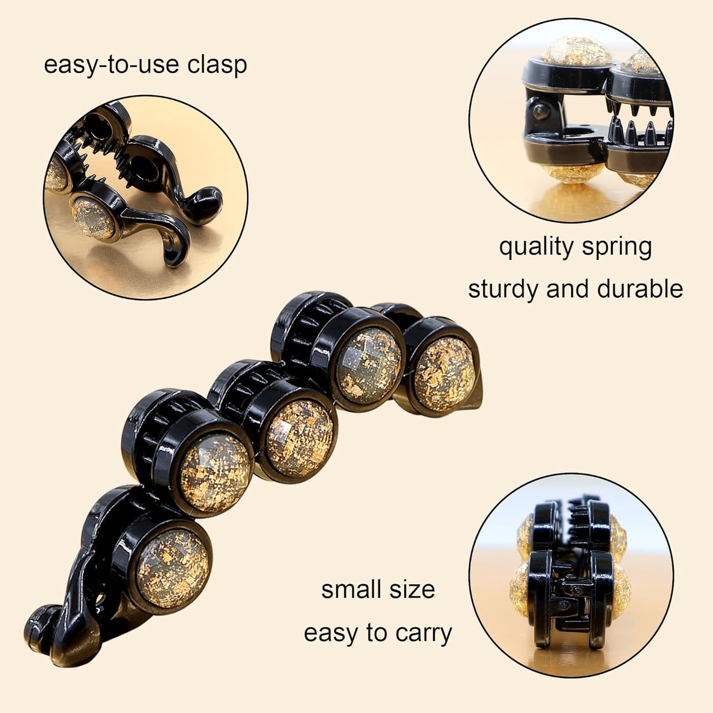 Large Rhinestone Banana Hair Clips for Women, 4 Pcs Non-Slip Ponytail Holders with Sparkly Beads, Strong Hold Clamps for Medium/Thin Hair, Stylish Hair Accessories for Daily Wear, Party, Travel