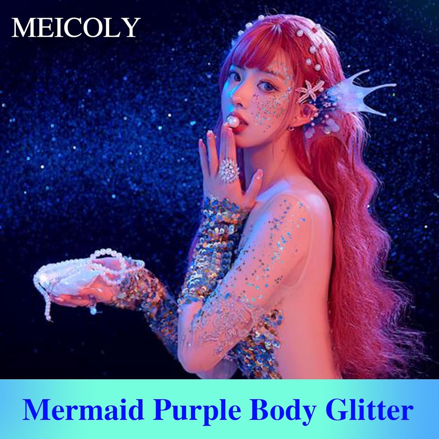 MEICOLY Light Purple Body Glitter,Chameleon Purple Mermaid Face Glitter,Mardi Gras Outfit for Women,Rave Glitter Makeup,Glitter Face Paint,Hair Chunky Glitter,Sparkling Glitter Gel for Women,50ml