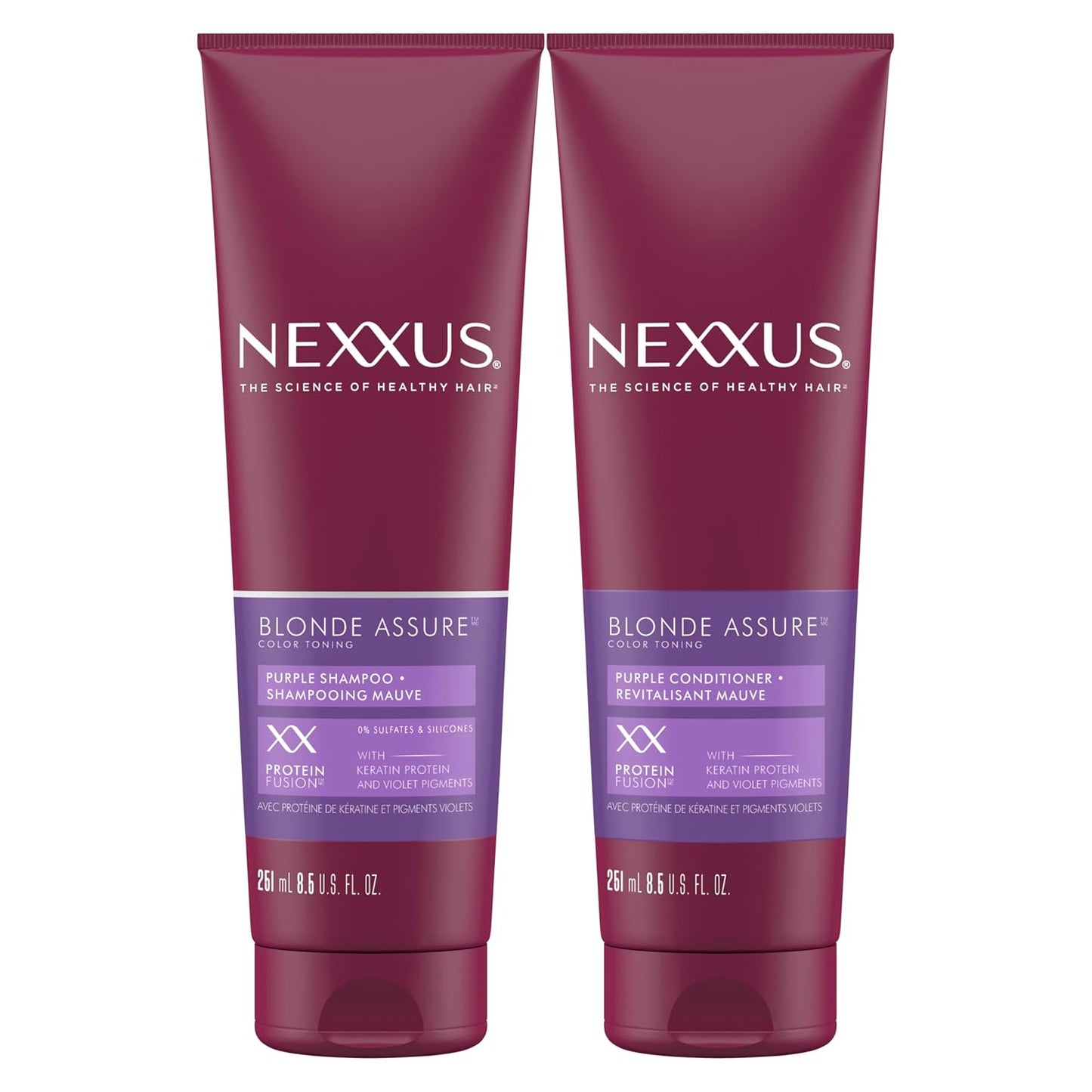 Nexxus Blonde Assure Purple Shampoo & Conditioner Color Assure 2 Pack Blonde, Bleached & Silver Hair Color Shampoo & Conditioner with Keratin Protein & Violet Pigment 8.5 fl oz