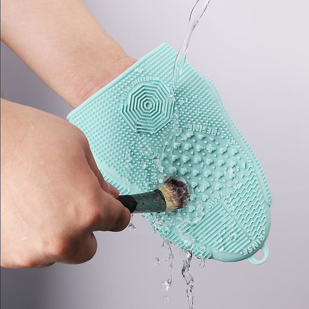 Makeup Brush Cleaner Glove Mat Mitt Silicone Cosmetic Cleaning Scrubber Tool Face Brushes and Eye Brush Washing Pad Mint Green