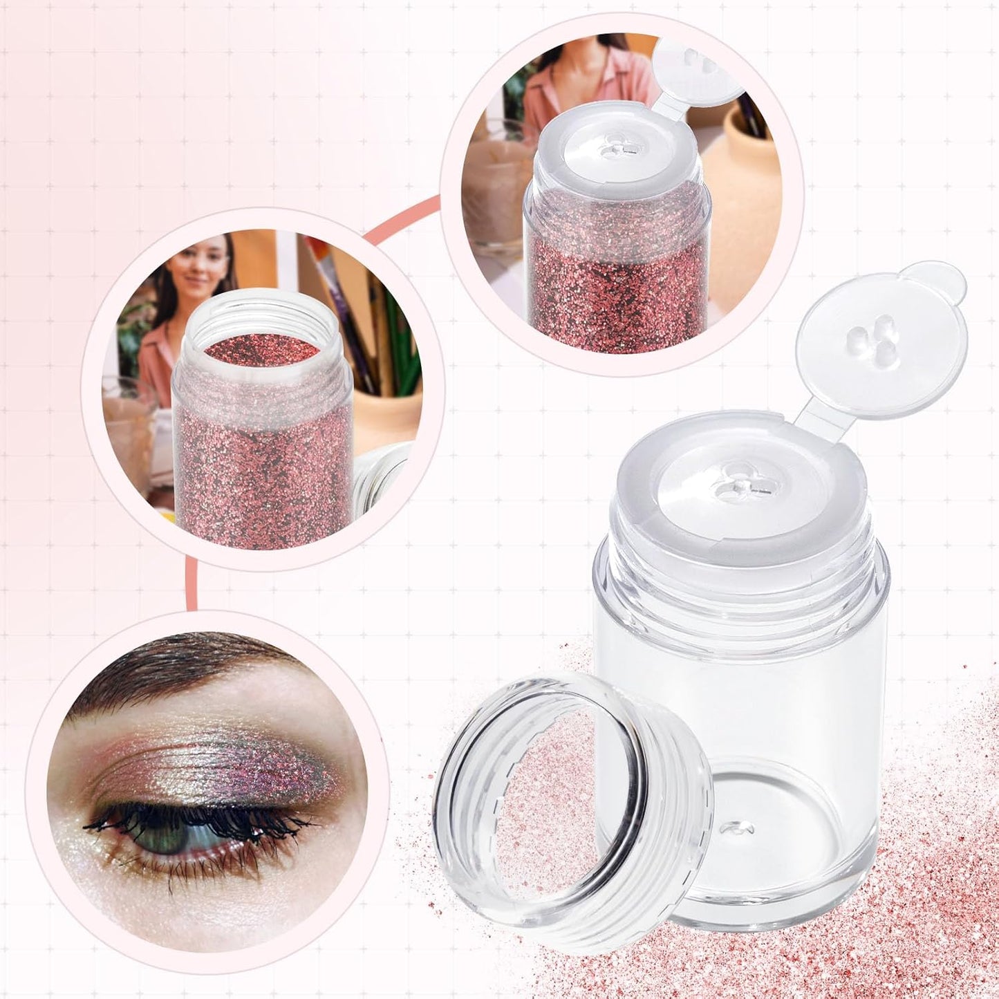 RAYNAG 6 Pieces Mini Empty Loose Powder Bottle, Travel Size Glitter Containers Eye Shadow Powder Shaker Bottle with Sifter and Lids (3 hole)
