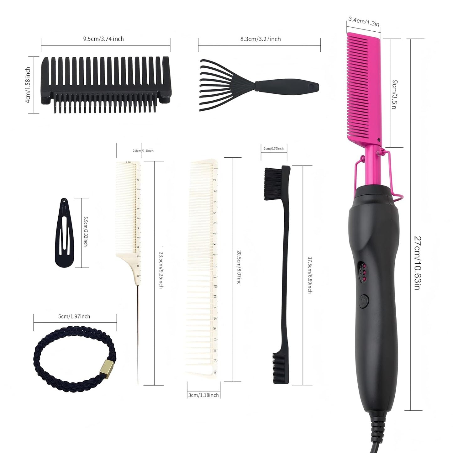 Electric Hot Comb Hair Straightener Heat Pressing Comb Curling Flat Iron Curler Hair Straightener Brush for Natural Black,Anti-Scald Beard Straightening Electric Press Comb (Purple-3-Gear)