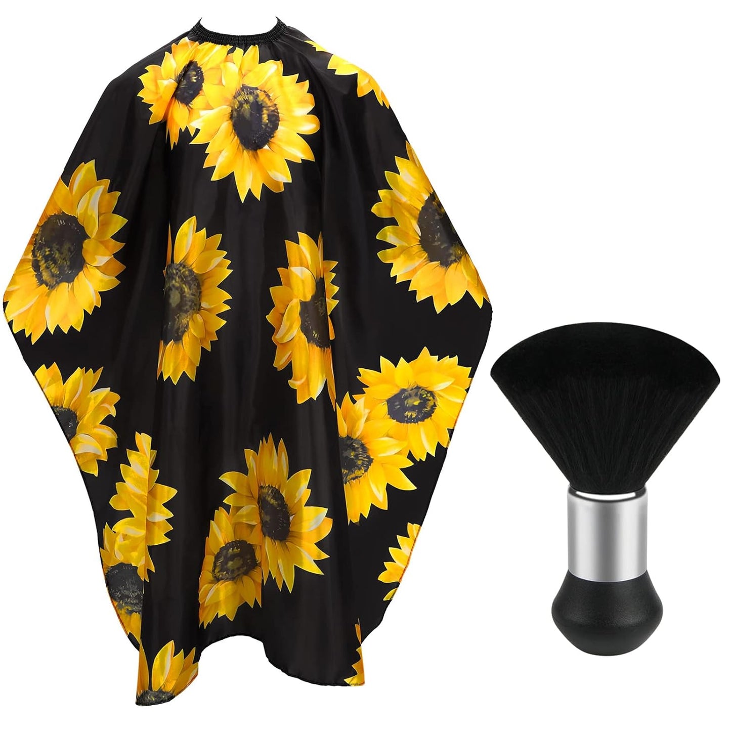FEBSNOW Barber Cape Waterproof Professional Hair Cutting Cape Neck Duster Brush for Haircut Black Sunflower Salon Beard Hairdressing Kits 46.8 × 56 Inches