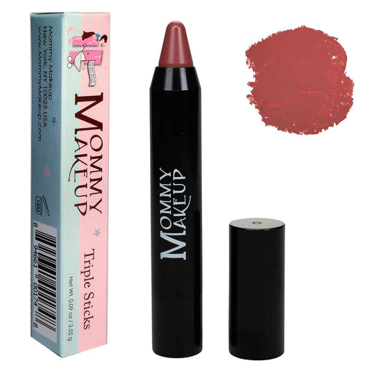 Mommy Makeup Triple Sticks Lipstick, Cream Blush & Teatment All-In-One with Shea & Cocoa Butter - Soft & Creamy Moisturizing Lip Crayon For Lips & Cheeks (Tess)