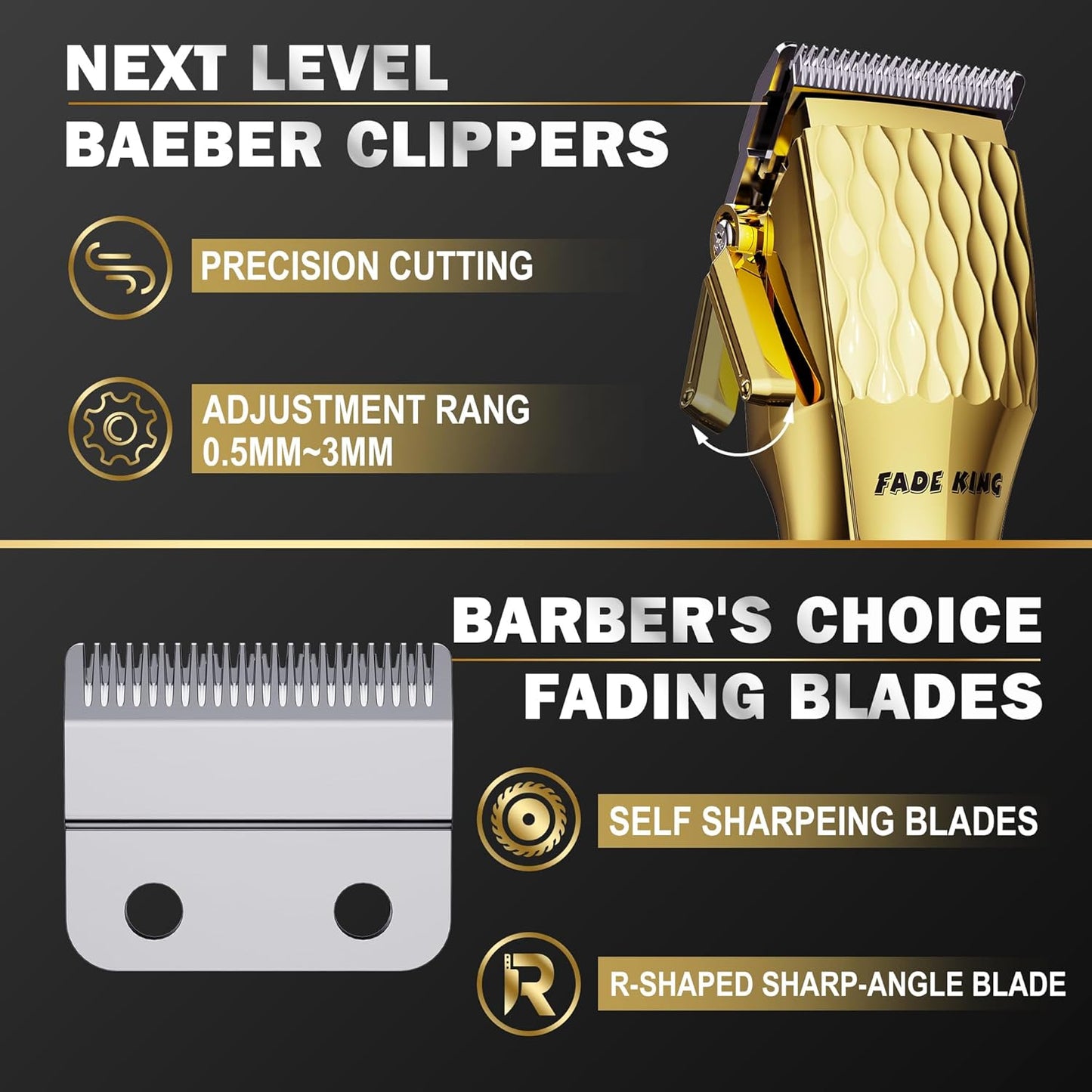 FADEKING® Professional Hair Clippers for Men - Cordless Barber Clippers for Hair Cutting, Rechargeable Hair Beard Trimmer with LED Display & Quality Travel Storage Case (Gold)