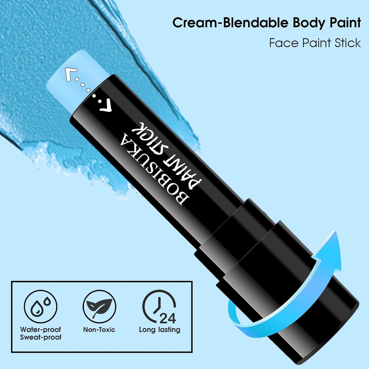BOBISUKA Light Blue Face Paint Stick – Sweatproof Eye Black for Baseball Football Softball Sports, High Coverage Halloween Makeup Cosplay SFX – Ideal for Ice Fairy, Frost Spirit, Mermaid Looks