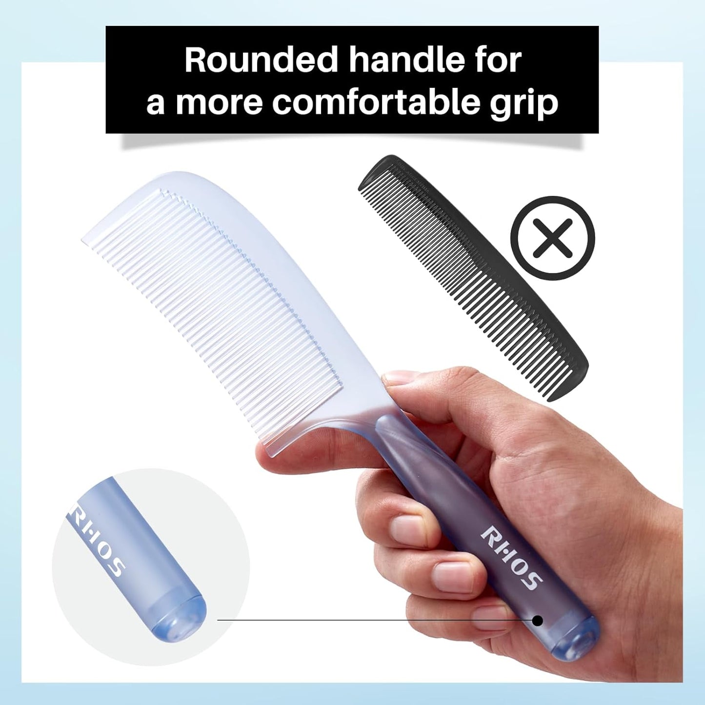 RHOS Detangler Hair Comb for Women and Men-Wide Tooth Comb for Curly,Thick,Wavy,Long Hair,Large Tooth Detangling Comb for Wet and Dry Hair-Styling Essentials Round Handle Hairdressing Comb(Blue)