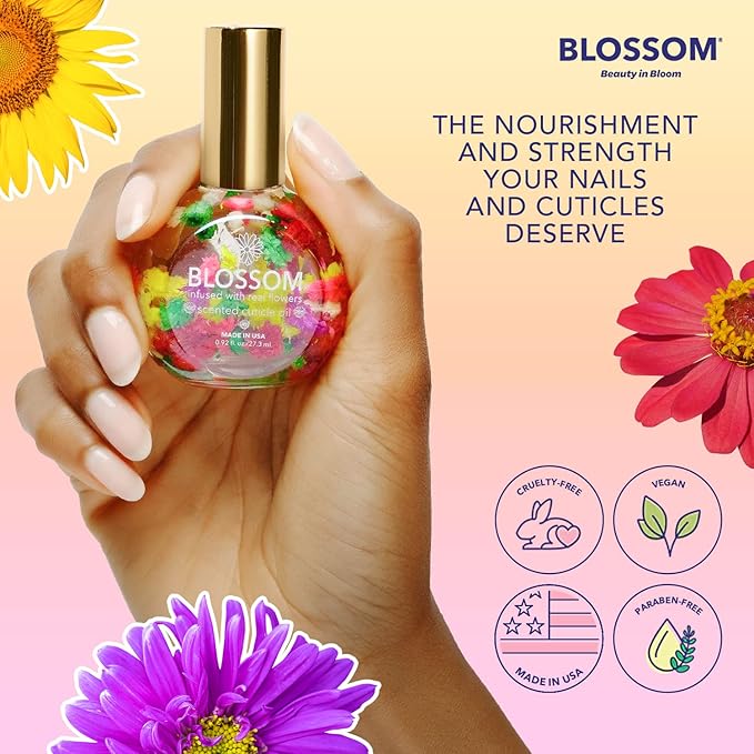 Blossom Hydrating, Moisturizing, Strengthening, Scented Cuticle Oil, Infused wtih Real Flowers, Made in USA, 1.84 fl oz, 2 Pack Bundle, Strawberry + Kiwi