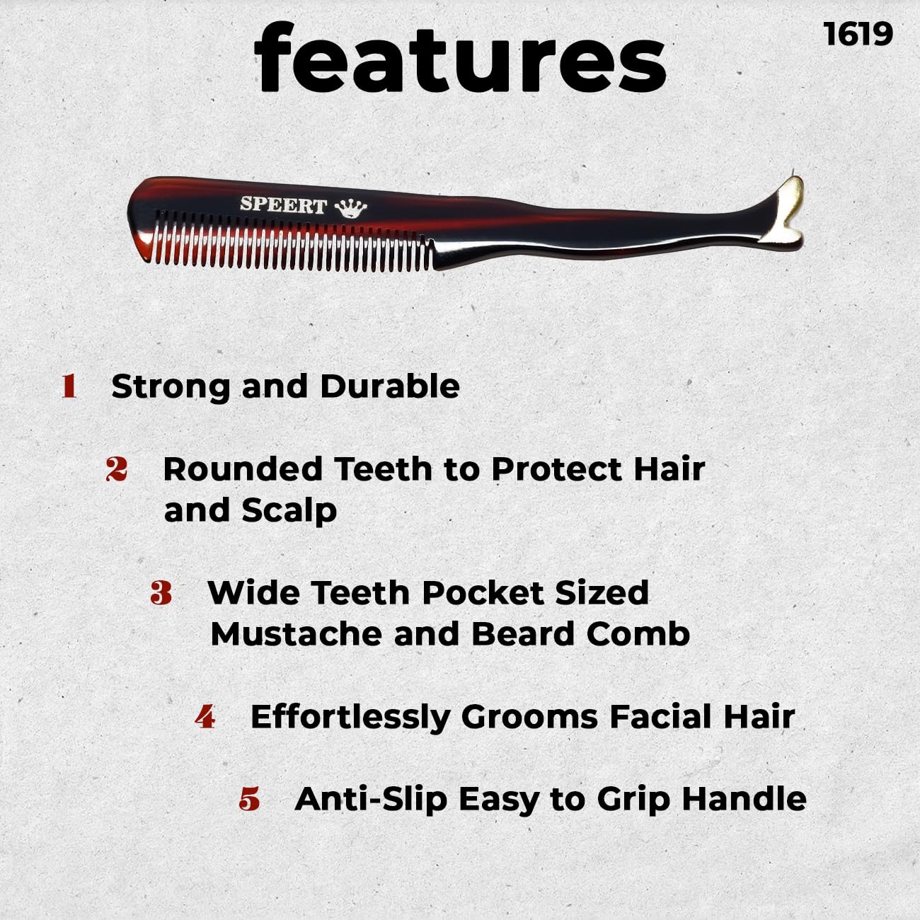 #1619 Handmade Wide Tooth Mustache Comb - Small Tortoise Havana Acetate, Coarse Hair Pocket Sized Grooming Tool, Tangle Free Straightener for Beard Growth and Styling, Wet or Dry Use
