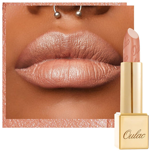 Oulac Matte Nude Lipstick with Glow Metallic Finish - Vegan Lipstick for Women, Creamy Texture, Hydrating Clean Beauty Formula, High-End Magnetic Hook Design, GM14